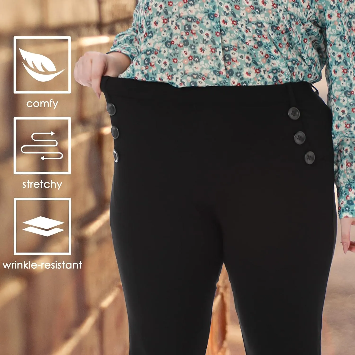 Wrinkle-Free Stretch Dress Pants Plus Size for Women Pull-on Pant Ease into Comfort Office Pant