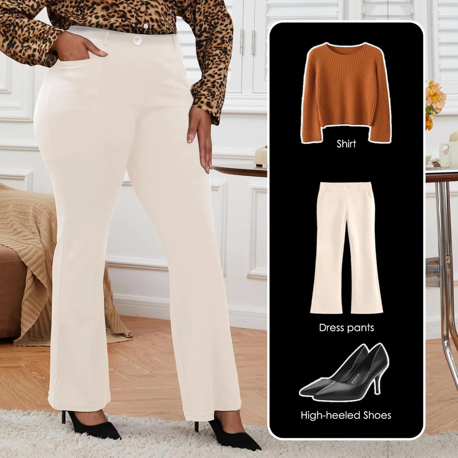 Wrinkle-Free Stretch Dress Pants Plus Size for Women Pull-on Pant Ease into Comfort Office Pant