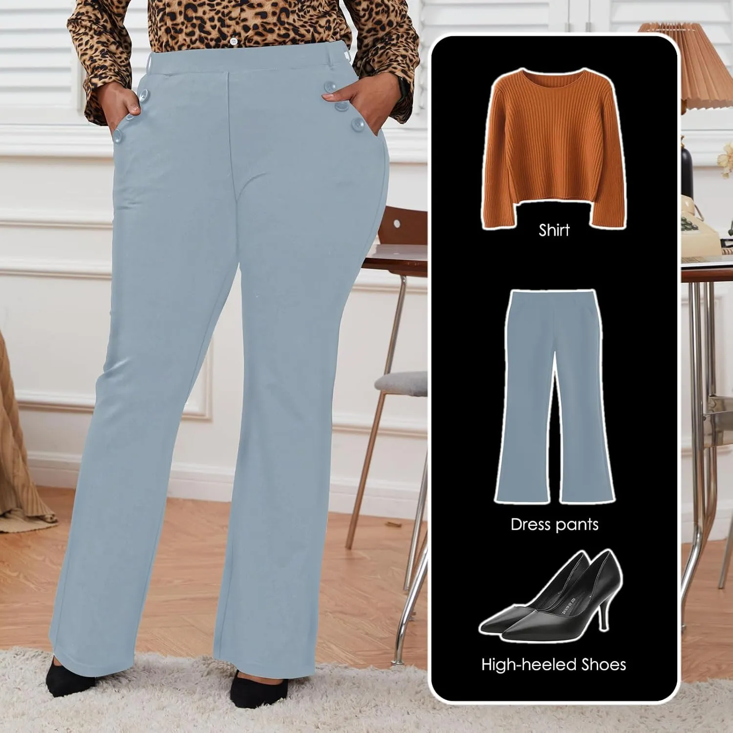 Wrinkle-Free Stretch Dress Pants Plus Size for Women Pull-on Pant Ease into Comfort Office Pant