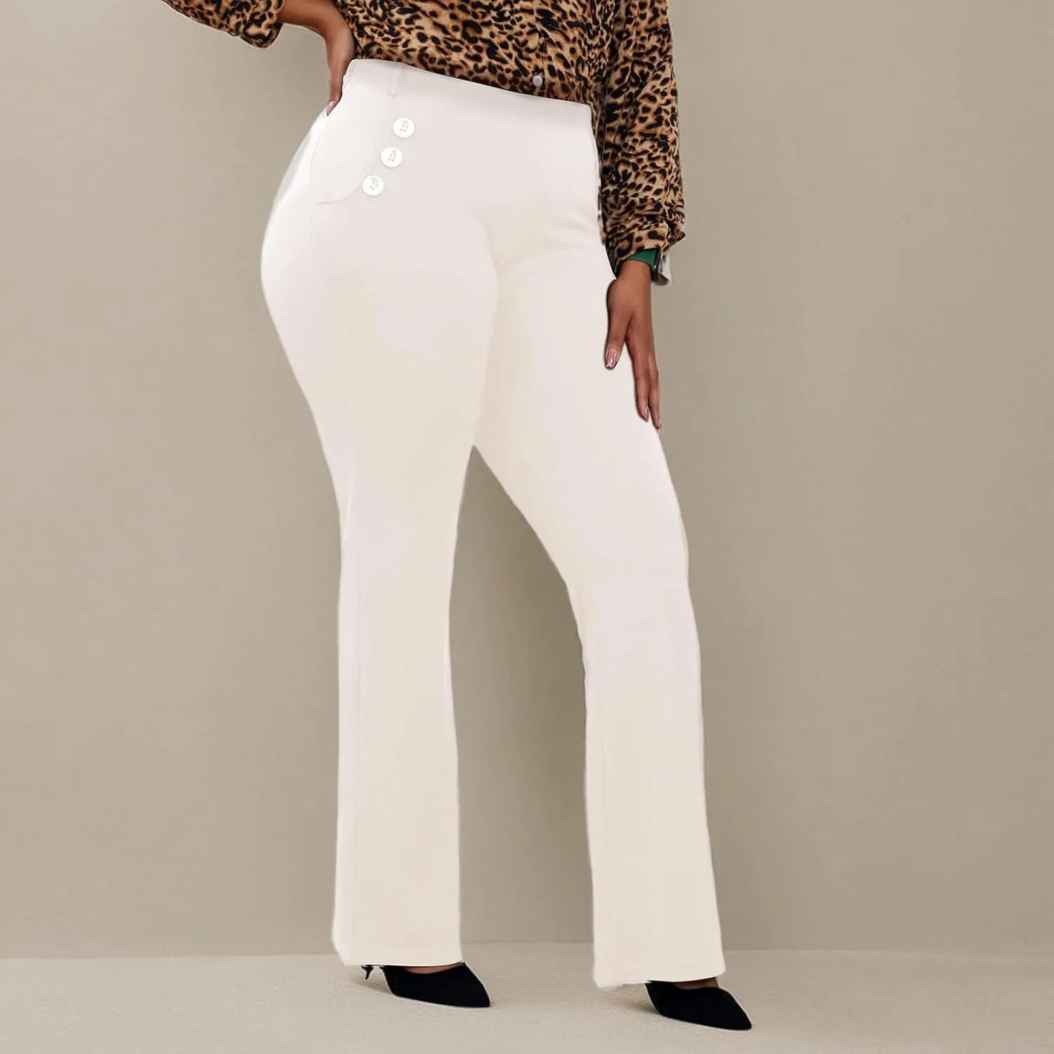 Wrinkle-Free Stretch Dress Pants Plus Size for Women Pull-on Pant Ease into Comfort Office Pant