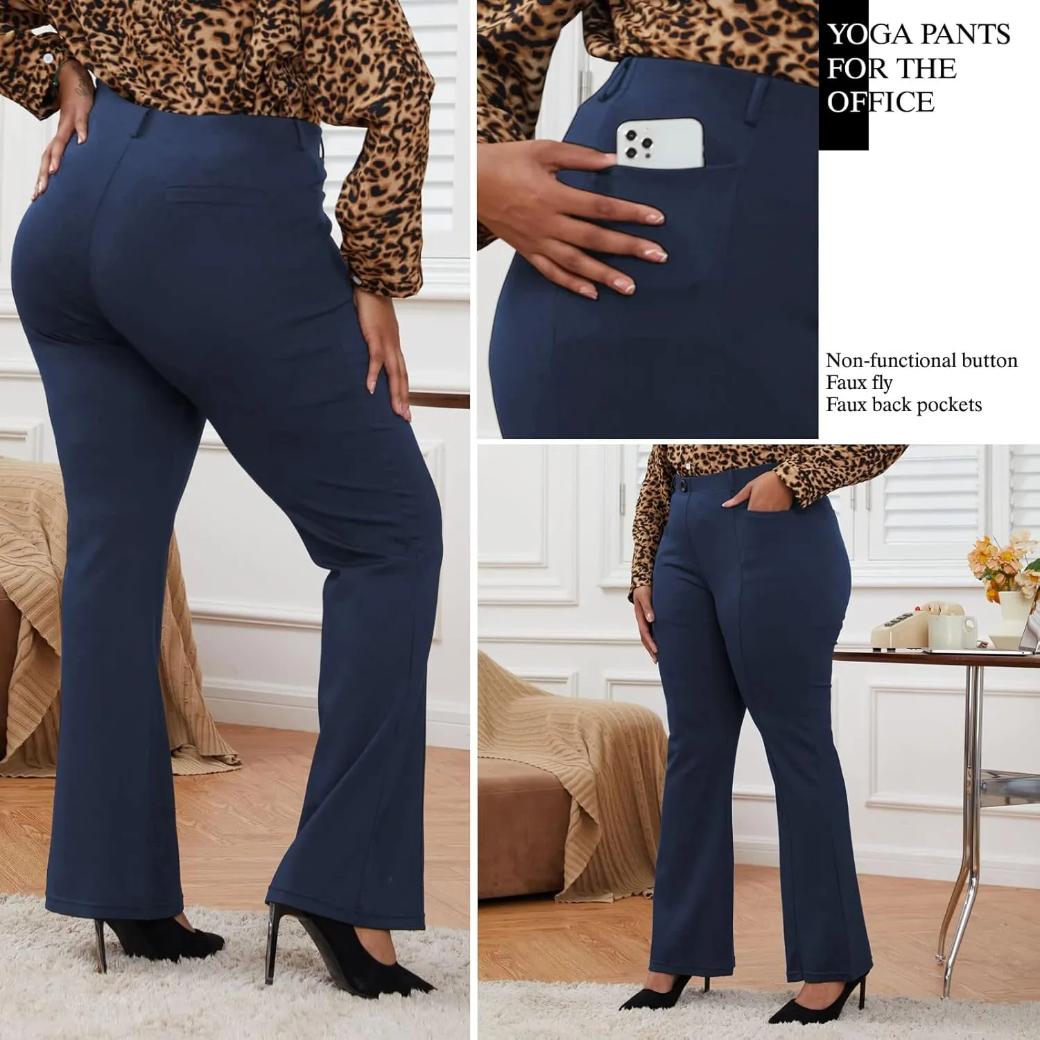 Wrinkle-Free Stretch Dress Pants Plus Size for Women Pull-on Pant Ease into Comfort Office Pant