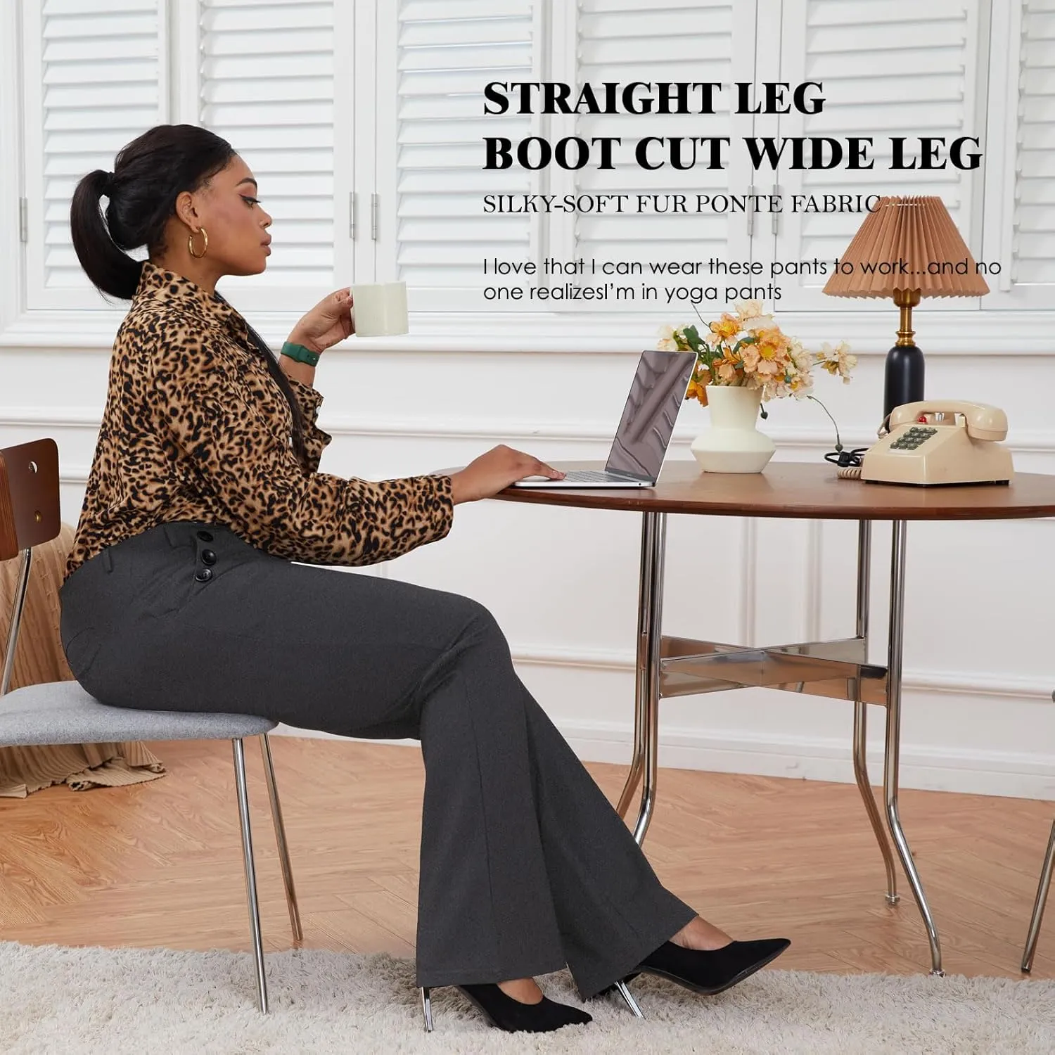 Wrinkle-Free Stretch Dress Pants Plus Size for Women Pull-on Pant Ease into Comfort Office Pant