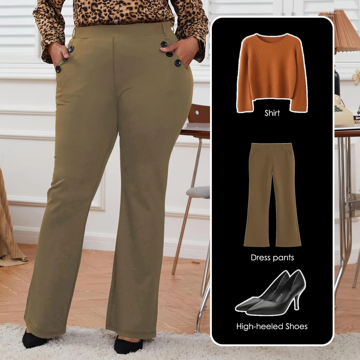 Wrinkle-Free Stretch Dress Pants Plus Size for Women Pull-on Pant Ease into Comfort Office Pant