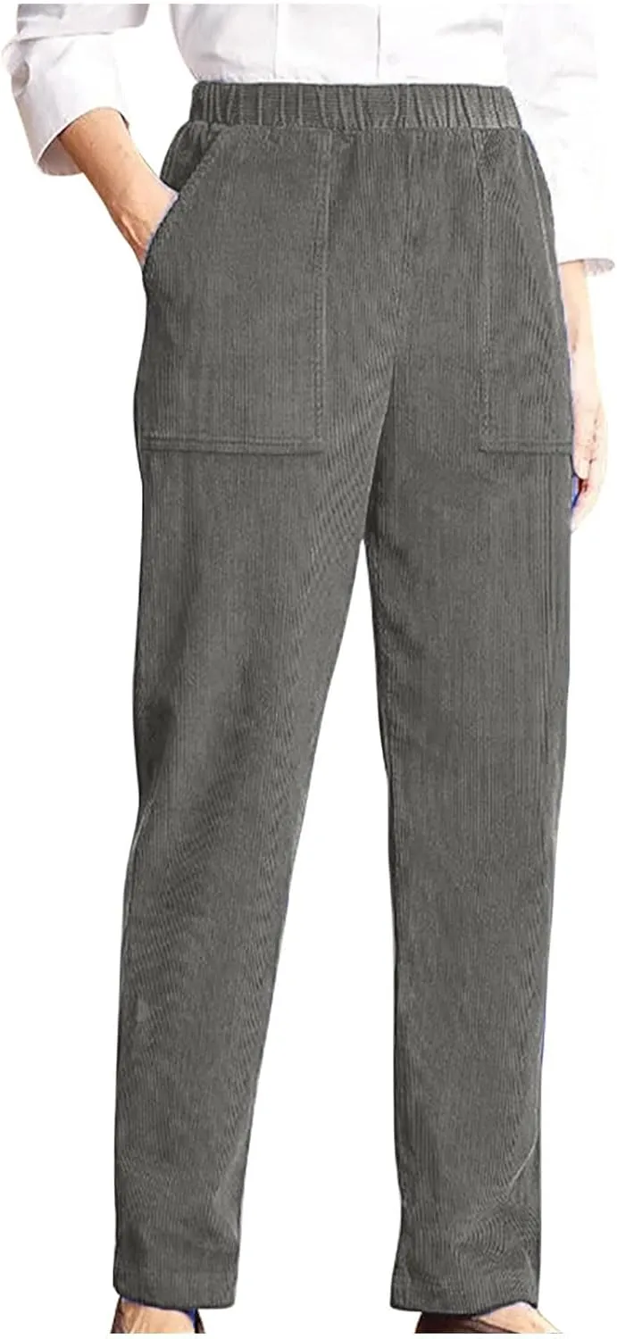 XUNRYAN Corduroy Pants for Women Casual Elastic High Waist Straight Leg Pants Loose Comfy Trousers Joggers with Pockets