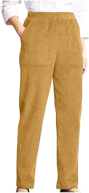 XUNRYAN Corduroy Pants for Women Casual Elastic High Waist Straight Leg Pants Loose Comfy Trousers Joggers with Pockets