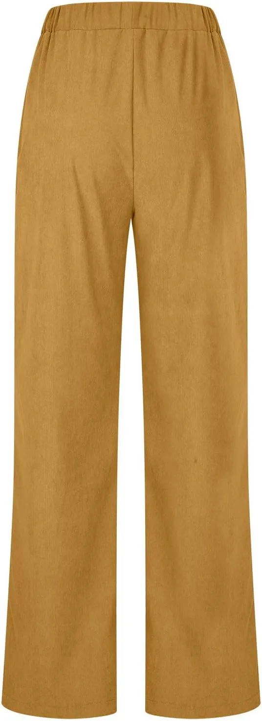 XUNRYAN Corduroy Pants for Women Casual Elastic High Waist Straight Leg Pants Loose Comfy Trousers Joggers with Pockets