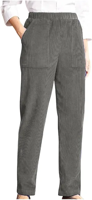 XUNRYAN Corduroy Pants for Women Casual Elastic High Waist Straight Leg Pants Loose Comfy Trousers Joggers with Pockets