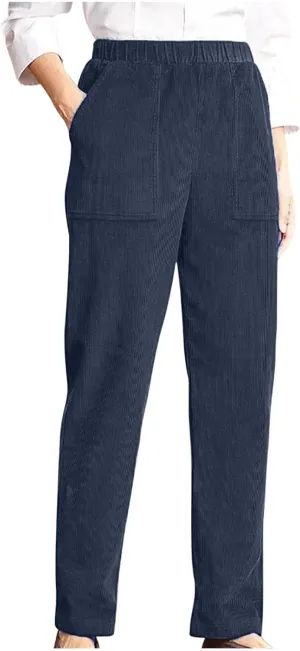 XUNRYAN Corduroy Pants for Women Casual Elastic High Waist Straight Leg Pants Loose Comfy Trousers Joggers with Pockets