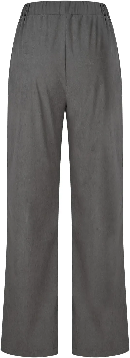 XUNRYAN Corduroy Pants for Women Casual Elastic High Waist Straight Leg Pants Loose Comfy Trousers Joggers with Pockets