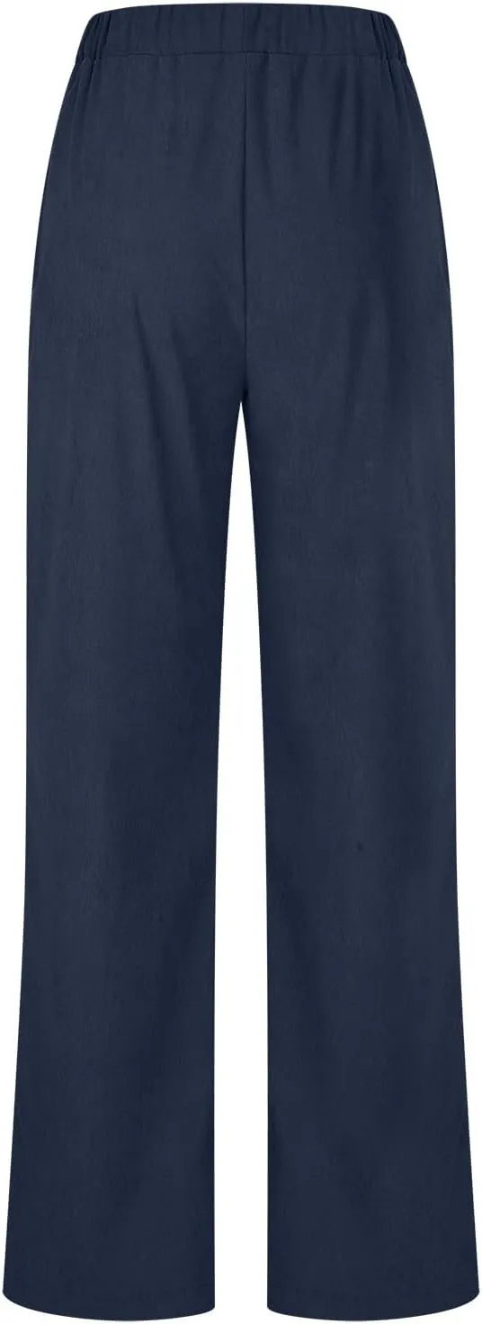 XUNRYAN Corduroy Pants for Women Casual Elastic High Waist Straight Leg Pants Loose Comfy Trousers Joggers with Pockets