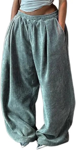 YOOTIKO Womens Baggy Corduroy Pants Elastic High Waisted Fall Comfy Casual Loose Straight Wide Leg Trousers